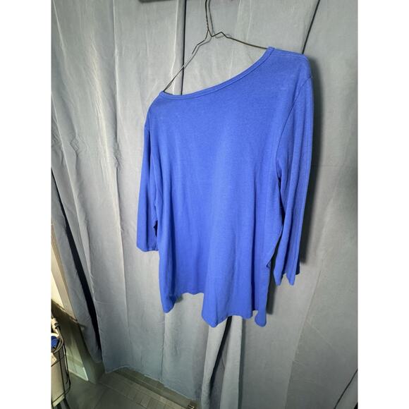 Quacker Factory Blue Christmas Top Women’s 1X – Rhinestone Snowman Holiday Shirt - Picture 4 of 4